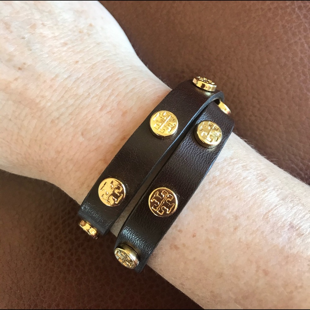 Tory Burch leather with logo wrap bracelet